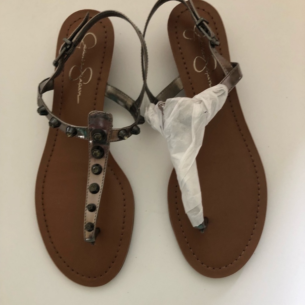 Jessica Simpson gunmetal studded sandals NIB 9.5